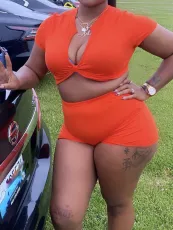 SC V Neck Short Tops And Shorts Two Piece Set GYZY-8909