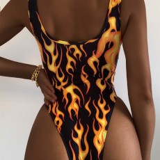 SC Flame Print Sleeveless One Piece Swimsuit DYSC-DY9108031