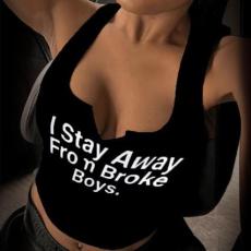 SC Letter Print Sleeveless Solid Tank Top GXJL-W098TP