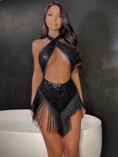 SC Sexy Tassel Patchwork Halter One Piece Swimsuit DYSC-DY23A1055YYB110413