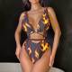 SC Flame Print Cutout Deep V Tight One Piece Swimsuit DYSC-DY9108145