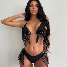 SC Black Sequin Tassel Bikinis Two Piece Swimsuit DYSC-DY22A91YYB072813