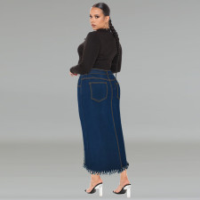 SC Plus Size Fashion Tassel Split Denim Long Skirt GDAM-218606