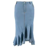 SC Plus Size Fashion Denim Ruffle Irregular Skirt GDAM-218635