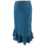 SC Plus Size Tassel Ruffle Denim Half Body Skirt GDAM-218633