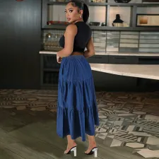 SC Plus Size Solid Denim Casual Half Body Skirt GDAM-218636