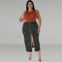 SC Plus Size Fashion Denim Zipper Long Skirt GDAM-218631