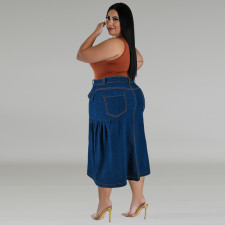 SC Plus Size Casual Loose Solid Denim Half Body Skirt GDAM-218608