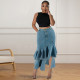 SC Plus Size Ruffle Irregular Denim Long Skirt GDAM-218634