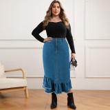 SC Plus Size Tassel Ruffle Denim Half Body Skirt GDAM-218633