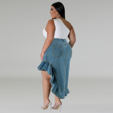SC Plus Size Irregular Denim Half Skirt GDAM-218607