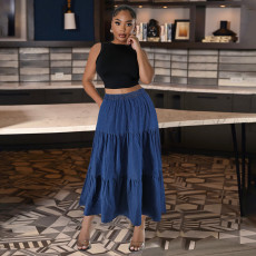 SC Plus Size Solid Denim Casual Half Body Skirt GDAM-218636