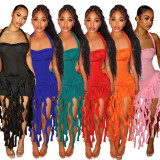 SC Solid Color Tassel Halter Midi Dress CYA-901256
