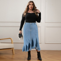 SC Plus Size Fashion Denim Ruffle Irregular Skirt GDAM-218635