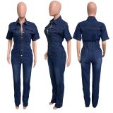 SC Fashion Single-breasted Washed Denim Jumpsuit GKNF-3575