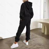 SC Plus Size Letter Print Long Sleeve Hooded 2 Piece Pants Set OSIF-8902
