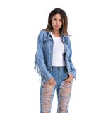 SC Back Sleeve Tassel Denim Jacket GQDH-6368