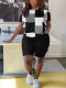 SC Color Block Print Casual Loose 2 Piece Shorts Set LSD-2138