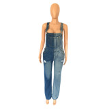 SC Fashion Color Block Holes Denim Back Pants Jumpsuit GKNF-5523