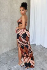 SC Wrap Floral Print High Split Long Dress OD-8705