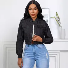 SC Fashion Ribbed Denim Jacket Coat GQDH-2329
