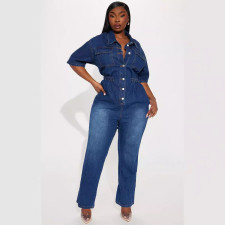 SC Fashion Single-breasted Washed Denim Jumpsuit GKNF-3575