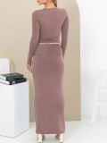 SC Solid Color Long Sleeve Long Skirt 2 Piece Set MZ-WX001