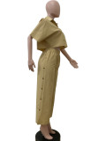 SC Solid Color Lapel Shirt And Loose Pants 2 Piece Set QODY-6042