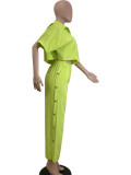 SC Solid Color Lapel Shirt And Loose Pants 2 Piece Set QODY-6042