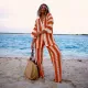 SC Plus Size Striped Sweater Loose Two Piece Pants Set FSXF-663