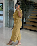 SC Solid Color Lapel Shirt And Loose Pants 2 Piece Set QODY-6042