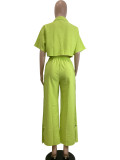 SC Solid Color Lapel Shirt And Loose Pants 2 Piece Set QODY-6042