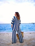 SC Plus Size Striped Sweater Loose Two Piece Pants Set FSXF-663