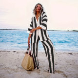 SC Plus Size Striped Sweater Loose Two Piece Pants Set FSXF-663