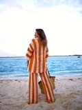 SC Plus Size Striped Sweater Loose Two Piece Pants Set FSXF-663