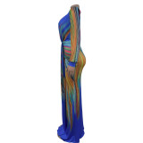 SC Fashion Pleated Color Block Plus Size Maxi Dress BY-6952