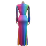 SC Fashion Pleated Color Block Plus Size Maxi Dress BY-6952