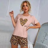 SC Leopard Print Short Sleeve Casual Homewear Pajamas Set GLSY-L0082