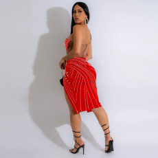 SC Hot Drill Mesh Patchwork Backless Midi Dress BY-6968