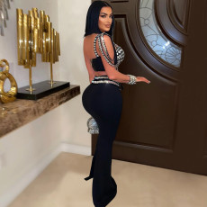 SC Sexy Hot Drill Sling Tops And Long Skirt 2 Piece Set BY-6972