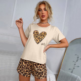 SC Leopard Print Short Sleeve Casual Homewear Pajamas Set GLSY-L0082