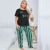 SC Plus Size Print Stripe Pants Loungewear 2 Piece Set GLSY-10052