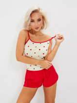 SC Sexy Suspenders Heart Print Shorts Set Casual Pajamas GLSY-W0310