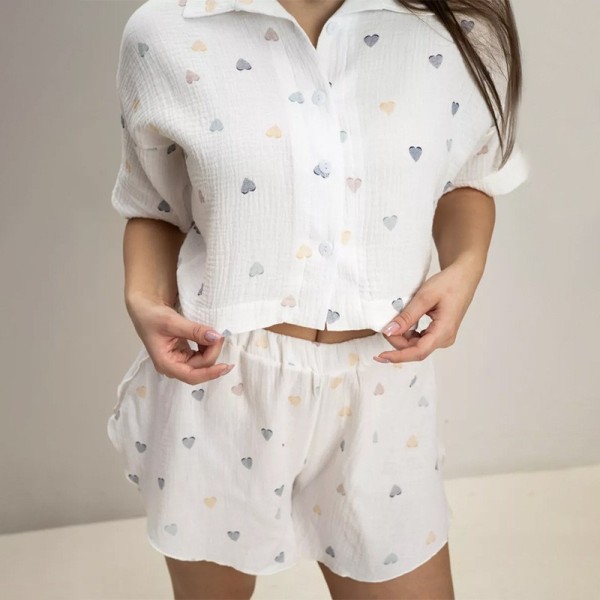 SC Pajamas Love Print Lapel Short Loungewear Set GLSY-CF0001