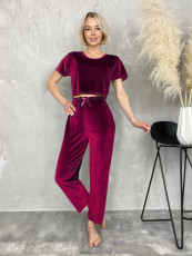 SC Velvet Short Sleeve Long Pant Suit Pajamas Loungewear GLSY-10064