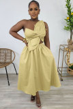 SC Solid Color One Shoulder Petal Hollow Out Maxi Dress NY-10836