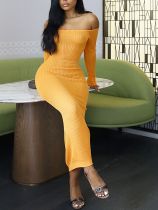 SC Solid Color Off Shoulder Slim Maxi Dress ZDF-31358