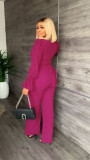 SC Solid Color Flare Sleeve Tie Up Two Piece Pants Set LS-5109