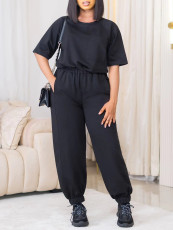 SC Solid Color Short Sleeve Two Piece Pants Set ZDF-31352