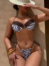 SC Sexy Tie Up Print Steel Prop Bikinis 2pcs Swimsuit CSYZ-819